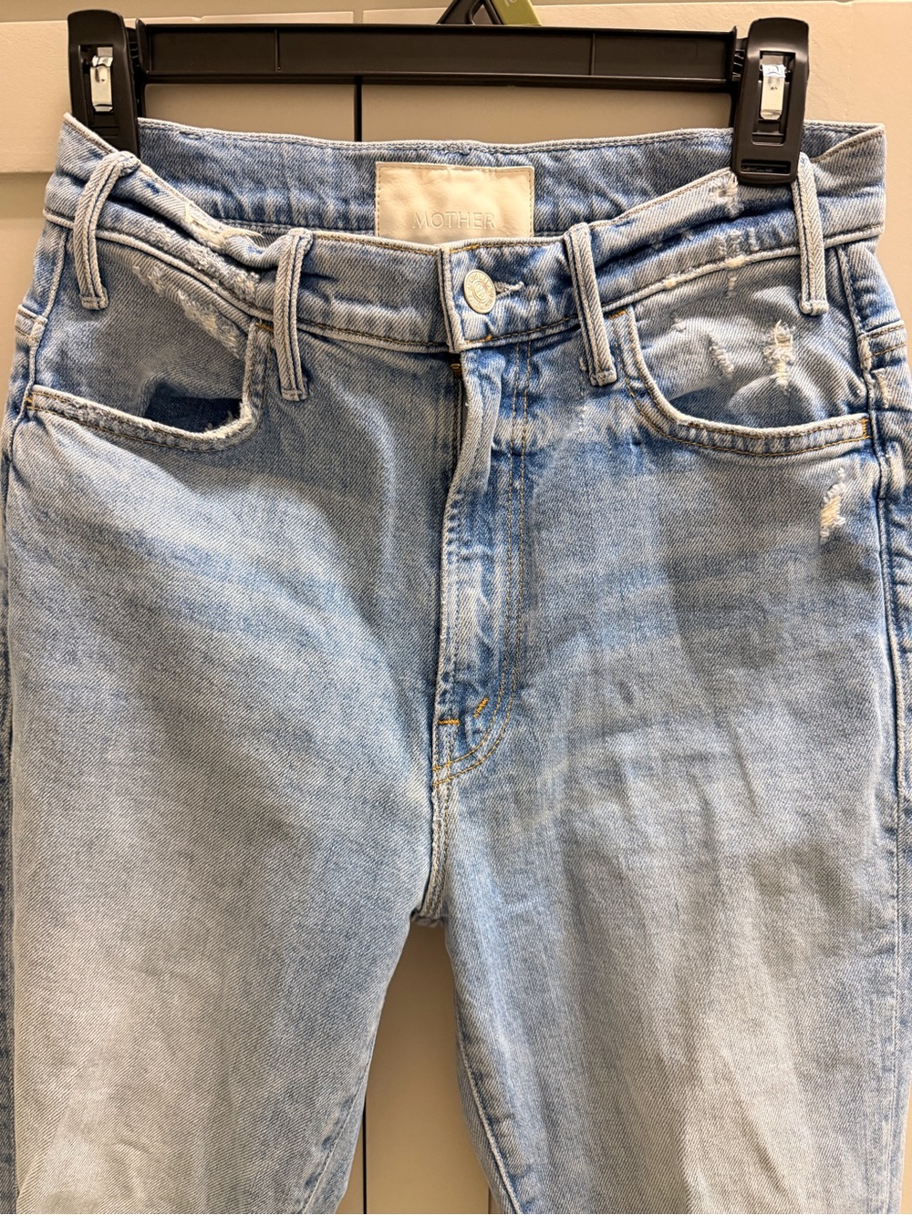 MOTHER Light Blue Distressed Wide-Leg Jeans - Picture 11 of 16